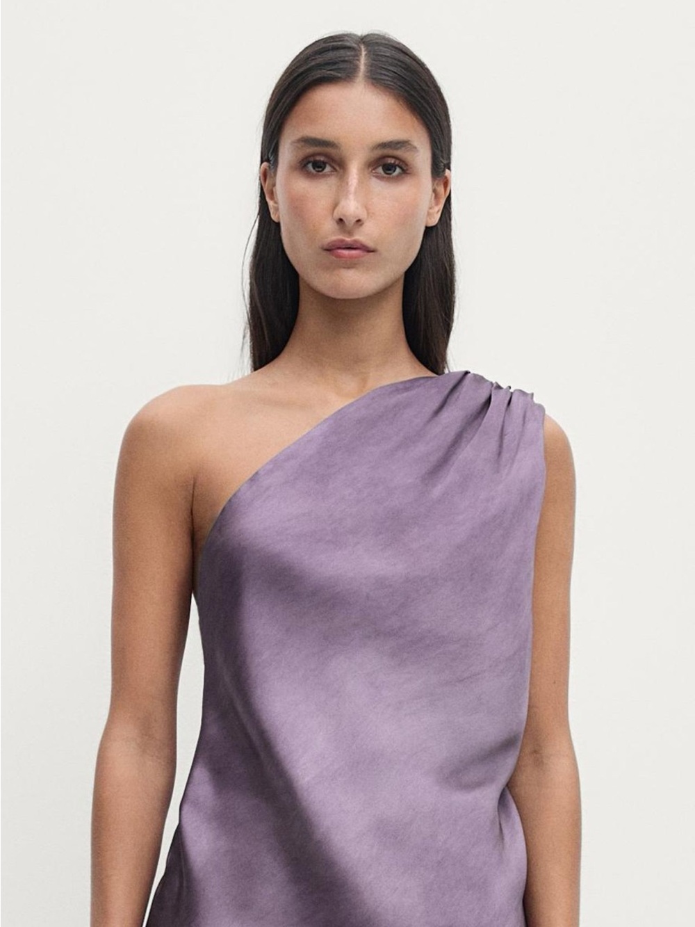 Massimo Dutti One-Shoulder Satin Drape Top